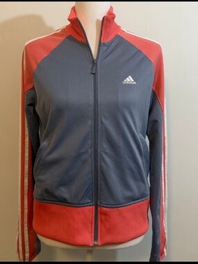 Adidas Women’s Track Jacket Size XL — Coral & Gray 3-Stripes